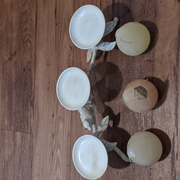 Candle Stand Whitewashed Bird  w/3 Pear Designed Candles - Picture 8 of 12